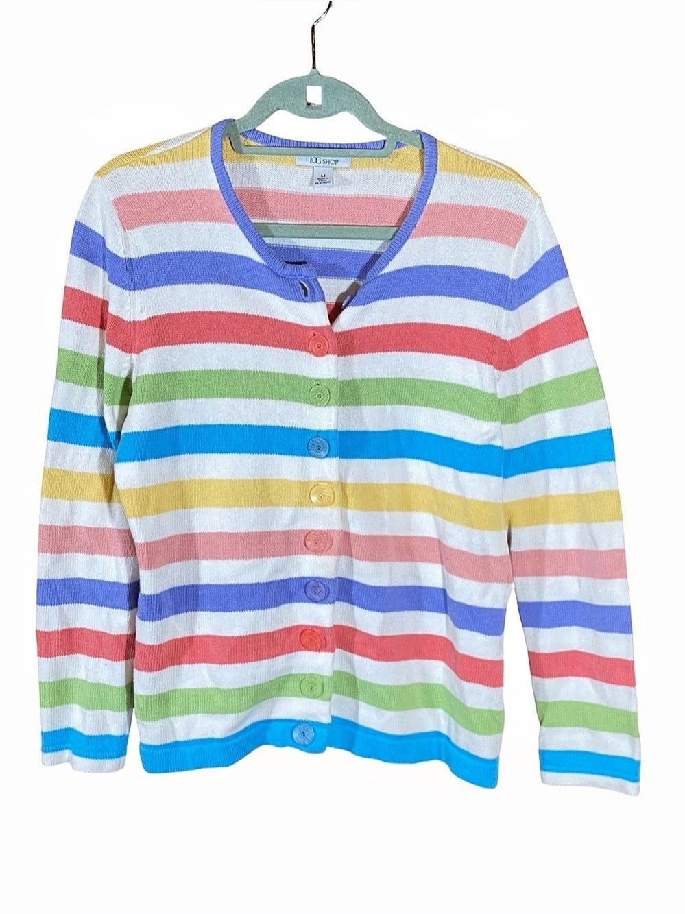 Vintage Tog Shop striped rainbow paste button preppy teacher cardigan medium